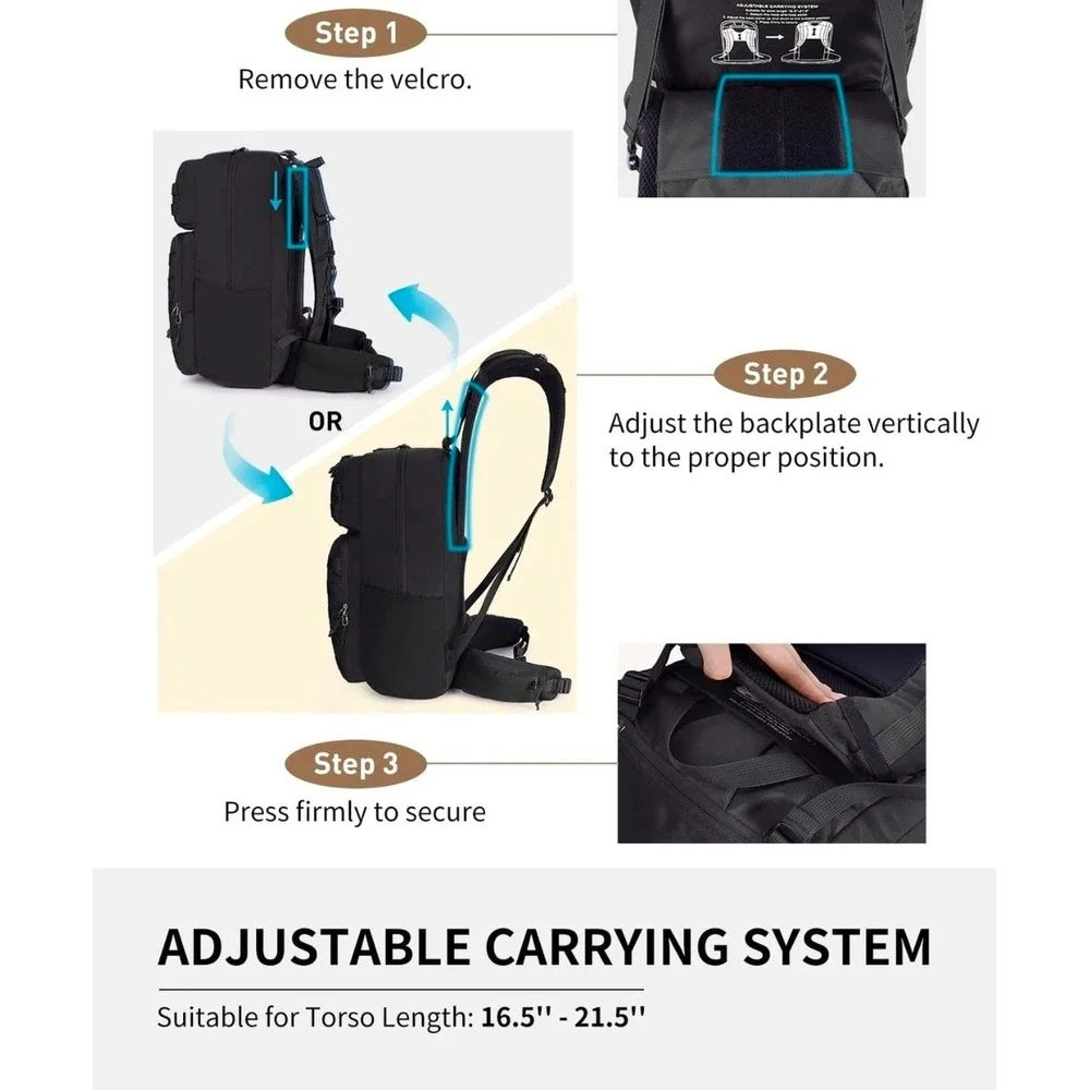 Blue Quartz 40L Tactical Backpack Water Resistant‎ Molle Black Travel Hiking